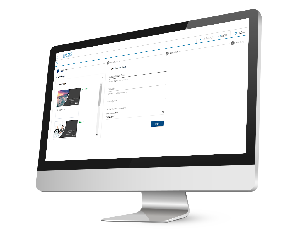 Synthesis Technology's sales enablement and pitchbook creation automation solution for asset managers interface